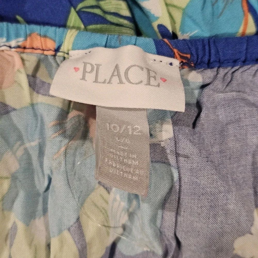 The Children's Place Girls 10/12 Tropical Floral Dress Blue‎ Adjustable Straps